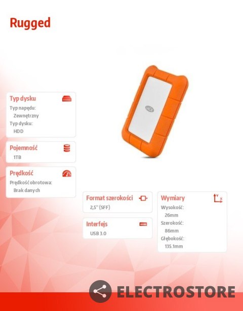 LaCie Rugged 1TB USB 3.1 2,5'' STFR1000800 LaCie Rugged 1TB USB 3.1 2,5'' STFR1000800