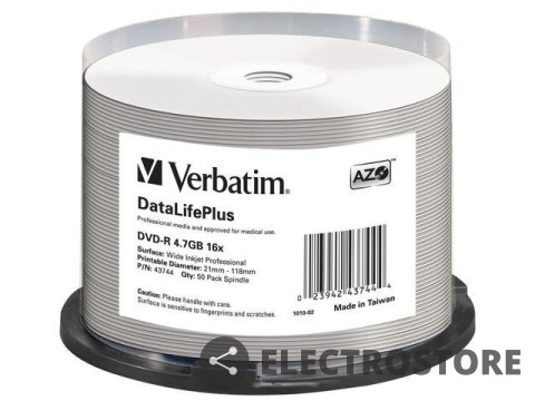 Verbatim DVD-R 16x 4.7GB 50P CB Printable AZO DL+ NO ID