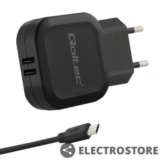 Qoltec Ładowarka sieciowa 17W | 5V | 3.4A | 2xUSB + kabel Micro USB