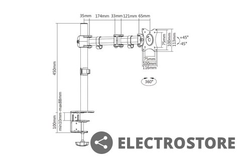 Digitus Stojak biurkowy pojedycz z zaciskiem, 1xLCD, max. 27'', max. 8kg, uchylno-obrotowy 360 (PIVOT) Digitus Stojak biurkowy pojedycz z zaciskiem, 1xLCD, max. 27'', max. 8kg, uchylno-obrotowy 360 (PIVOT)