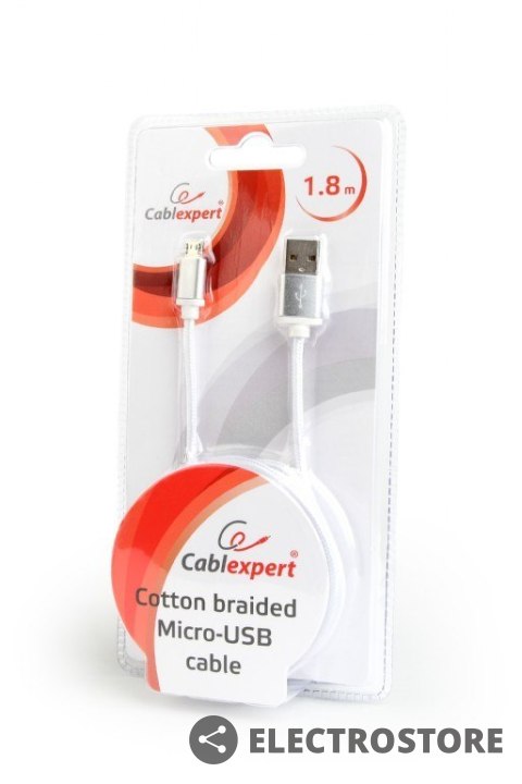 Gembird Kabel Micro USB oplot tekstylny/1.8m/srebrny Gembird Kabel Micro USB oplot tekstylny/1.8m/srebrny