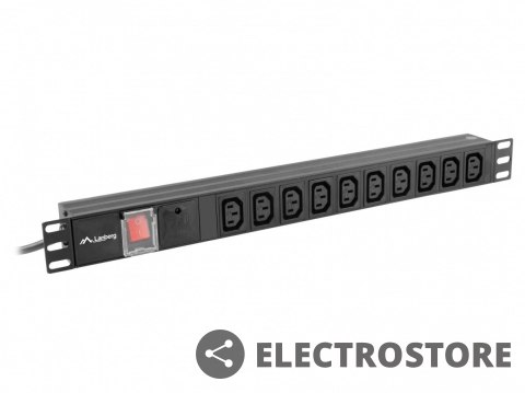 Lanberg Listwa zasilająca Rack PDU 19 cali 1U 10A 10X IEC C13 2m C14 czarna