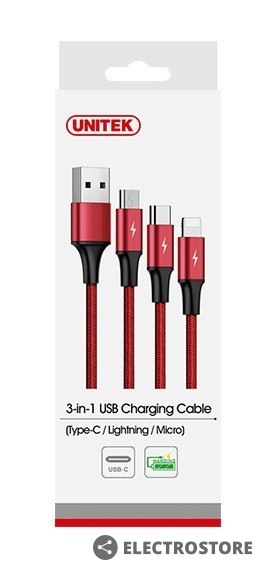 Unitek Kabel ładujący 3-in-1 USB - USB-C/microUSB/Lightning, 1,2m; C4049RD Unitek Kabel ładujący 3-in-1 USB - USB-C/microUSB/Lightning, 1,2m; C4049RD
