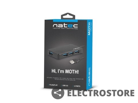 Natec Koncentrator USB 4 porty Moth USB 3.0 czarny Natec Koncentrator USB 4 porty Moth USB 3.0 czarny