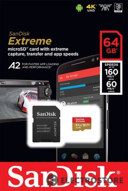 SanDisk Karta pamięci Extreme microSDXC 64GB 160/60 MB/s A2 V30 U3