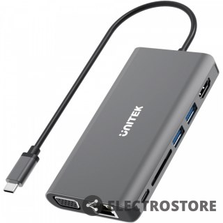 Unitek HUB 8-w-1 D1019A USB3.1 Typ-C + 2xUSB + HDMI + VGA + GIGA + SD
