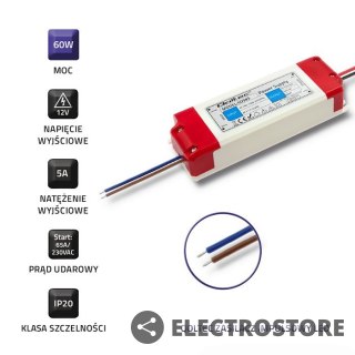 Qoltec Zasilacz impulsowy LED IP20 | 60W | 12V | 5A