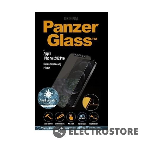 Panzerglass Szkło ochronne E2E Super+ iPhone 12/12 Pro Case Friendly AntiBacterial Microfracture Privacy