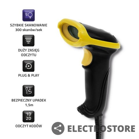 Qoltec Laserowy czytnik kodów 1D | 2D | USB |Czarny Qoltec Laserowy czytnik kodów 1D | 2D | USB |Czarny