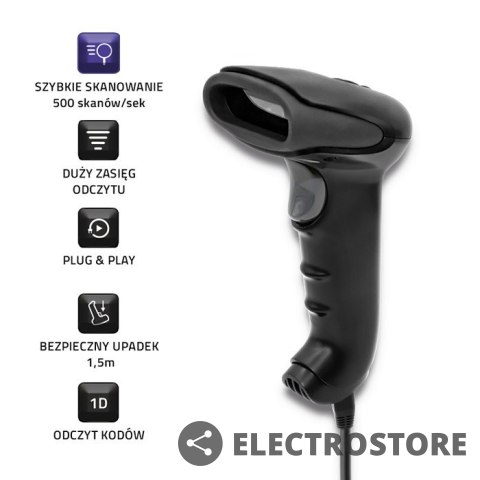 Qoltec Laserowy czytnik kodów kreskowych 1D | CCD | USB | Czarny Qoltec Laserowy czytnik kodów kreskowych 1D | CCD | USB | Czarny
