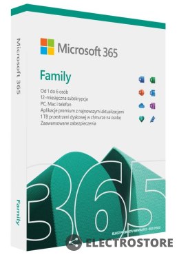 Microsoft 365 Family PL P8 1Y Win/Mac 6GQ-01593 Zastępuje P/N: 6GQ-01161