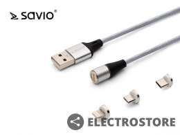 Elmak Kabel Magnetyczny USB - USB Typ C, Micro i Lightning 1m, SAVIO CL-153 Srebrny