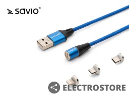 Elmak Kabel Magnetyczny USB - USB Typ C, Micro i Lightning 1m, SAVIO CL-154 Niebieski