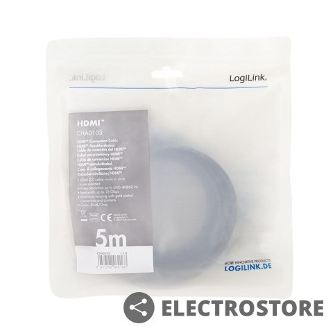 LogiLink Kabel HDMI 4K/60Hz aluminium 5m Czarny LogiLink Kabel HDMI 4K/60Hz aluminium 5m Czarny