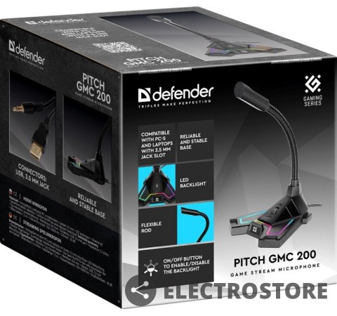Defender Mikrofon Pitch GMC 200 LED Streaming 3,5 mm jack Defender Mikrofon Pitch GMC 200 LED Streaming 3,5 mm jack