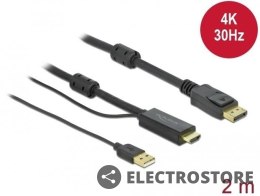 Delock Kabel HDMI(M) -> DISPLAYPORT(M) 4K 2M ZASILANY USB A(M) czarny