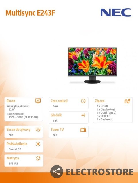 NEC Monitor Multisync E243F IPS DP USB-C Czarny NEC Monitor Multisync E243F IPS DP USB-C Czarny