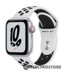 Apple Watch Nike SE GPS + Cellular, 44mm koperta z aluminium w kolorze srebrnym z paskiem sportowym w kolorze czystej platyny/czarnym 
