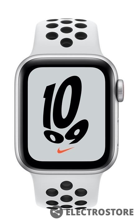 Apple Watch Nike SE GPS + Cellular, 44mm koperta z aluminium w kolorze srebrnym z paskiem sportowym w kolorze czystej platyny/czarnym 