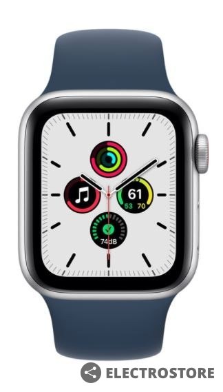 Apple Watch SE GPS + Cellular, 44mm koperta z aluminium w kolorze srebrnym z paskiem sportowym w kolorze błękitnej toni - Regular