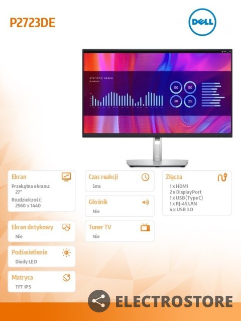 Dell Monitor P2723DE 27 cali IPS LED QHD (2560x1440)/16:9/HDMI/DP/USB-C/4xUSB 3.2/RJ45/3Y AES&PPG Dell Monitor P2723DE 27 cali IPS LED QHD (2560x1440)/16:9/HDMI/DP/USB-C/4xUSB 3.2/RJ45/3Y AES&PPG