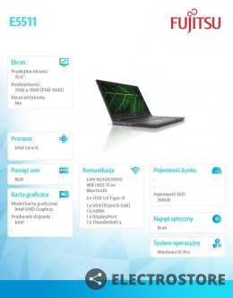 Fujitsu Notebook Lifebook E5511/i5-1135G 7/8GB/SSD256/Win10Pro PCK:E5511MF5GMPL