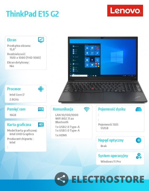Lenovo Laptop ThinkPad E15 G2 20TD00GLPB W11Pro i7-1165G7/16GB/512GB/INT/15.6 FHD/Black/1YR CI