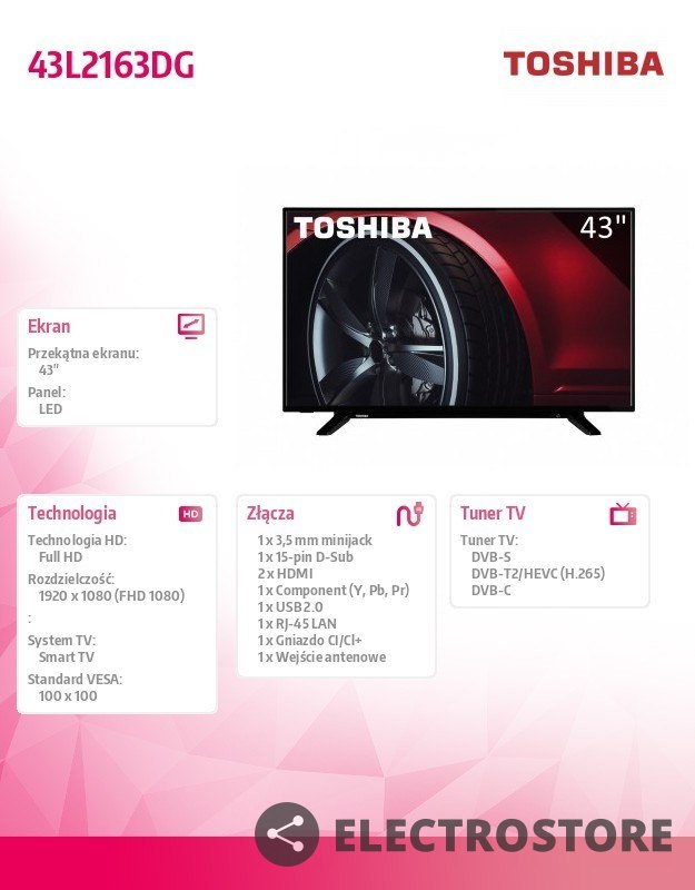 Toshiba Telewizor LED 43 cale 43L2163DG