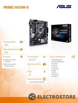 Asus Płyta główna PRIME H410M-K s1200 2DD R4 D-Sub/DVI USB3.2 mATX