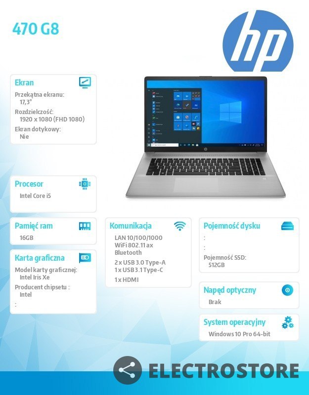 HP Inc. Notebook 470 G8 i5-1135G7 512/16/W10P/17.3 43A53EA