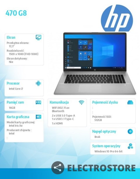HP Inc. Notebook 470 G8 i7-1165G7 512/16/W10P/17,3 3S8R2EA HP Inc. Notebook 470 G8 i7-1165G7 512/16/W10P/17,3 3S8R2EA