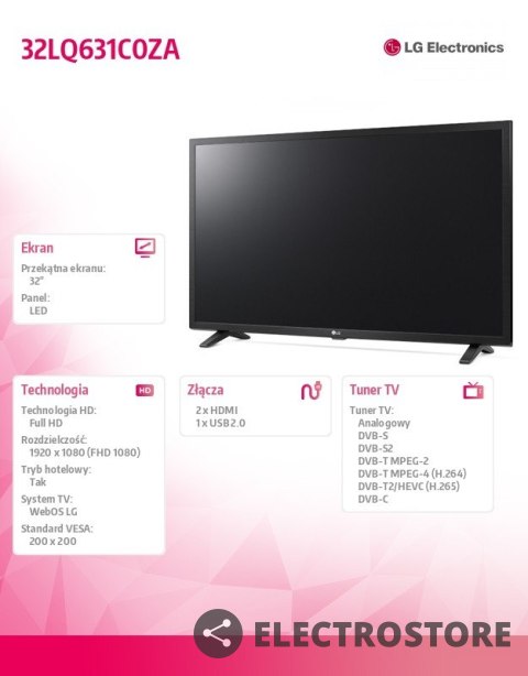LG Electronics Telewizor LED 32 cale 32LQ631C0ZA LG Electronics Telewizor LED 32 cale 32LQ631C0ZA