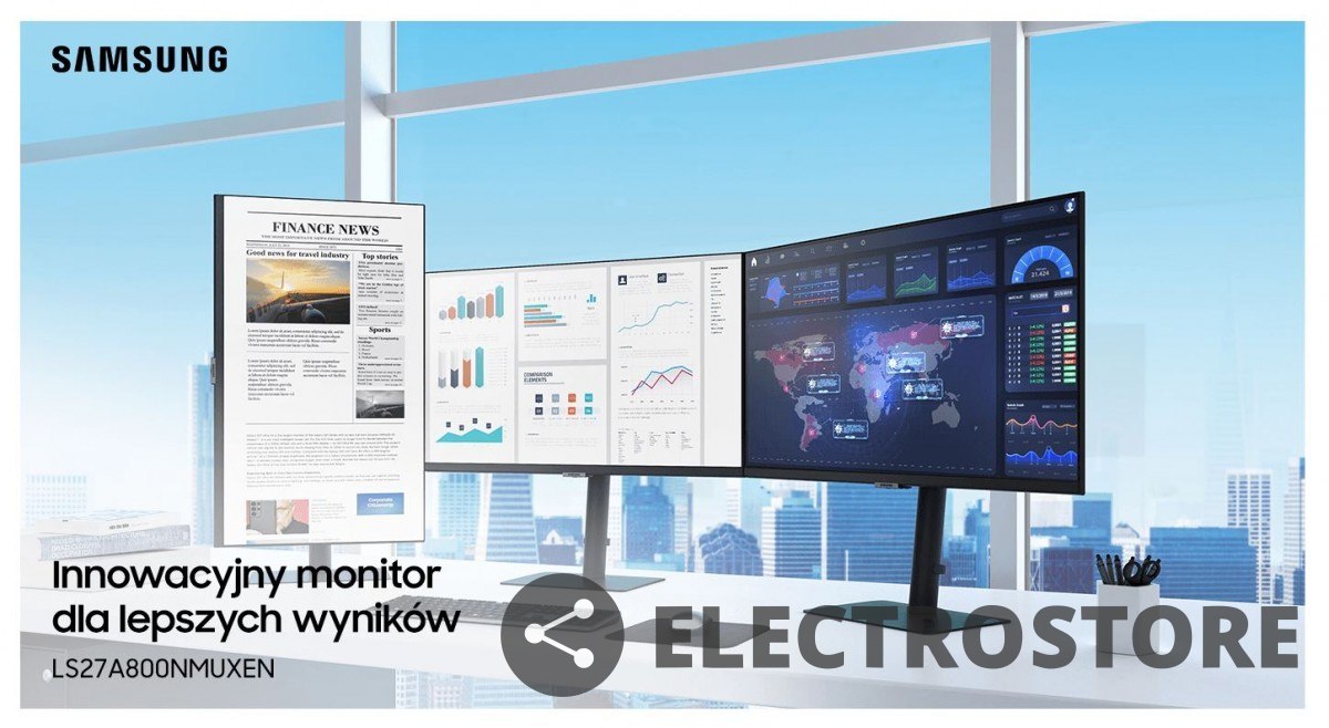Samsung Monitor 27 cali LS27A800NMUXEN IPS 3840 x 2160 UHD 16:9 1xHDMI 1xDP 3xUSB 3.0, 1xUSB 2.0 5ms HAS+PIVOT płaski 3 lata on-sit Samsung Monitor 27 cali LS27A800NMUXEN IPS 3840 x 2160 UHD 16:9 1xHDMI 1xDP 3xUSB 3.0, 1xUSB 2.0 5ms HAS+PIVOT płaski 3 lata on-sit
