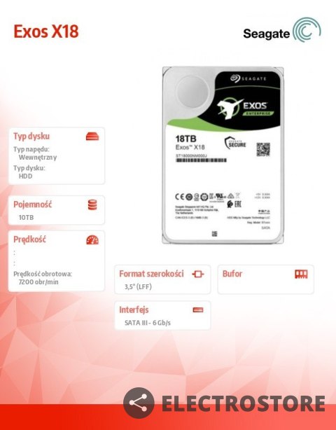 Seagate Dysk Exos X18 10TB 4Kn SATA 3,5 ST10000NM018G Seagate Dysk Exos X18 10TB 4Kn SATA 3,5 ST10000NM018G