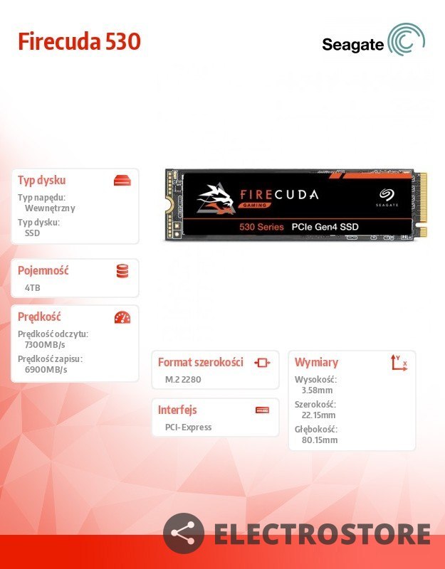 Seagate Dysk SSD Firecuda 530 4TB PCIe M.2 Seagate Dysk SSD Firecuda 530 4TB PCIe M.2