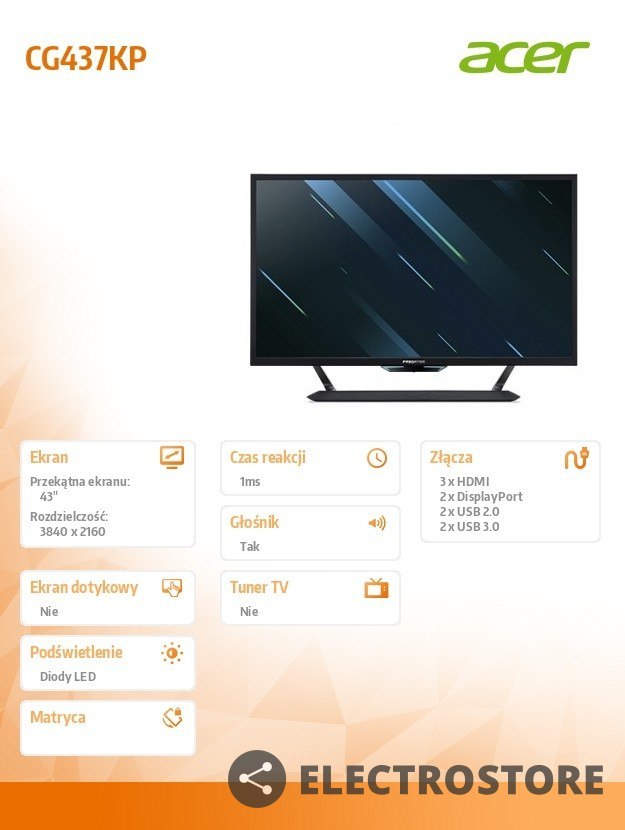 Acer Monitor 43 cale Predator CG437KP, 4K, 144Hz Acer Monitor 43 cale Predator CG437KP, 4K, 144Hz