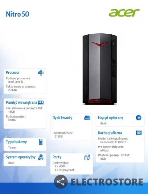 Acer Komputer Nitro N50-640 i5-12400/512GB/16GB/RTX3060Ti Acer Komputer Nitro N50-640 i5-12400/512GB/16GB/RTX3060Ti