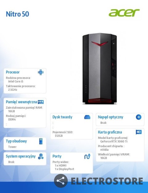 Acer Komputer Nitro N50-640 i5-12400/512GB/16GB/RTX3060Ti Acer Komputer Nitro N50-640 i5-12400/512GB/16GB/RTX3060Ti