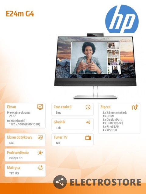 HP Inc. Monitor 24 cale E24m G4 USB-C Conferencing FHD 40Z32AA HP Inc. Monitor 24 cale E24m G4 USB-C Conferencing FHD 40Z32AA
