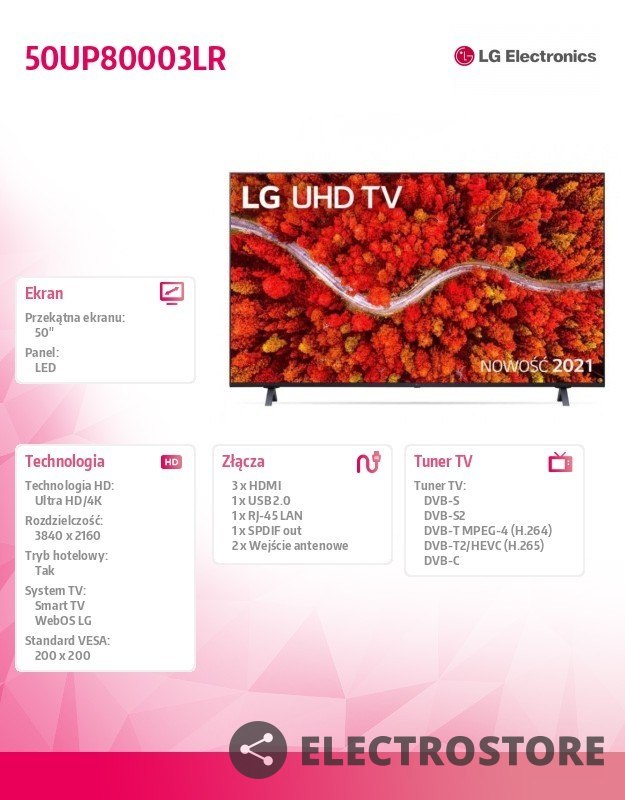 LG Electronics Telewizor LED 50 cali 50UP80003LR.AEU