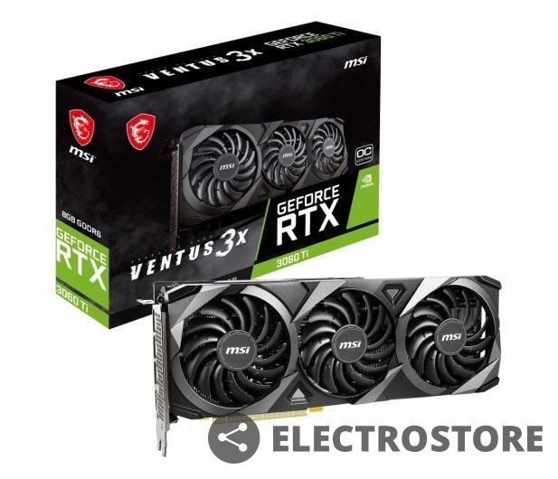 MSI Karta graficzna GeForce RTX 3060 Ti VENTUS 3X OC LHR 8GB GDDR6X 256bit 3DP/HDMI MSI Karta graficzna GeForce RTX 3060 Ti VENTUS 3X OC LHR 8GB GDDR6X 256bit 3DP/HDMI
