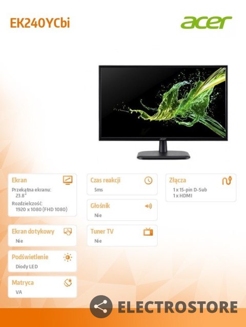 Acer Monitor 23,8 cali EK240YCbi VA 5ms VGA HDMI Acer Monitor 23,8 cali EK240YCbi VA 5ms VGA HDMI