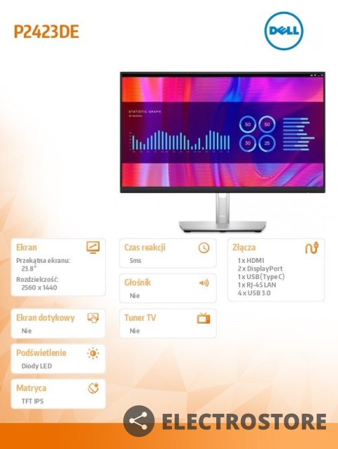 Dell Monitor P2423DE 23.8 cali IPS LED QHD (2560x1440)/16:9/HDMI/DP/USB-C/4xUSB 3.2/RJ45/3Y AES Dell Monitor P2423DE 23.8 cali IPS LED QHD (2560x1440)/16:9/HDMI/DP/USB-C/4xUSB 3.2/RJ45/3Y AES