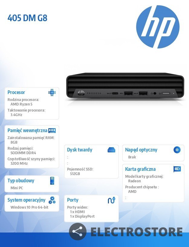 HP Inc. Komputer 405DM G8 R5-5600 512/8GB/W10P 47M63EA