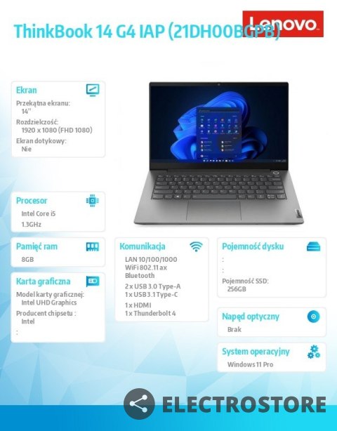Lenovo Laptop ThinkBook 14 G4 21DH00BGPB W11Pro i5-1235U/8GB/256GB/INT/14.0 FHD/Mineral Grey/3YRS OS Lenovo Laptop ThinkBook 14 G4 21DH00BGPB W11Pro i5-1235U/8GB/256GB/INT/14.0 FHD/Mineral Grey/3YRS OS
