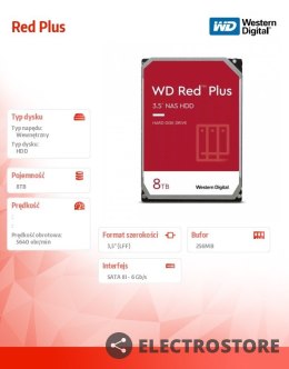 Western Digital Dysk Red Plus 8TB 3,5 cala CMR 256MB/5640RPM Class