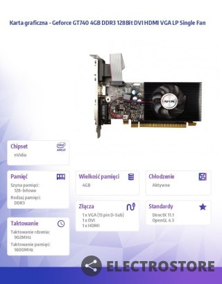 AFOX Karta graficzna - Geforce GT740 4GB DDR3 128Bit DVI HDMI VGA LP Single Fan