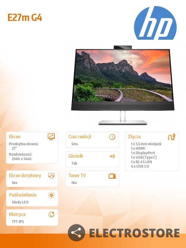 HP Inc. Monitor konferencyjny E27m G4 USB-C QHD 40Z29AA HP Inc. Monitor konferencyjny E27m G4 USB-C QHD 40Z29AA