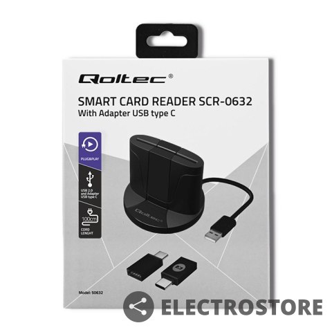 Qoltec Inteligentny czytnik chipowych kart ID SCR-0632 | USB typu C Qoltec Inteligentny czytnik chipowych kart ID SCR-0632 | USB typu C