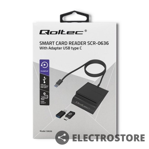 Qoltec Inteligentny czytnik chipowych kart ID SCR-0636 | USB typu C Qoltec Inteligentny czytnik chipowych kart ID SCR-0636 | USB typu C
